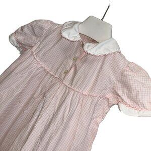 papo d'anjo pink white gingahm check peter pan ric rac DESIGNER Dress 6 KIDS